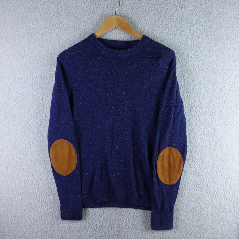 Taylor Stitch Mens Blue Donegal Baby Yak Wool Crewneck Sweater‎ Elbow Patches